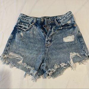 blue acid wash jean shorts